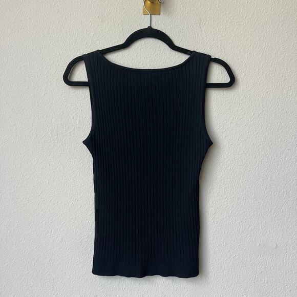 St. John Black Ribbed Knit Wool Blend Tank Top Size Small - Picture 3 of 6
